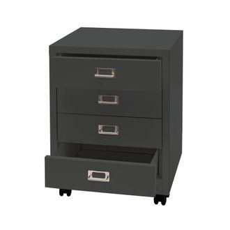 Hhg Nunca Usado] Roll Container Hhg 423, Cajonera Armario Archivador De Acero, Metal 55x40x41cm 4 Cajones, Gris Oscuro