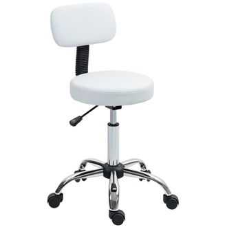 HOMCOM Rolling Stool With Backrest - Wheels - Faux Leather Salon Chair - White | TJ Hughes