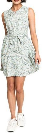 Gibsonlook Wildflower Tie Waist Dress in Misty Blue Banana Floral at Nordstrom Rack, Size Xx-Large