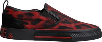 Dolce & Gabbana Rode Zwarte Luipaard Katoenen Lage Sneakers Voor Mannen