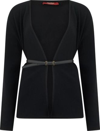 Max Mara Cardigan met dunne riem - Dames - Vesten - Zwart - L - Polyester - Truien & Vesten