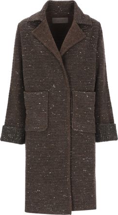 D.exterior Brown Micro Sequins Classic Lapel Wool Coat