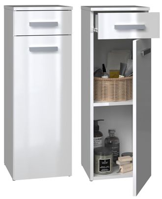 OEM Mueble De Ba&ntilde;o De Una Sola Columna, Blanco Mate/brillante - Estante De Ba&ntilde;o Con Caj&oacute;n Y Puerta - Dise&ntilde;o Universal