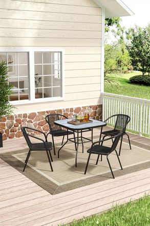 Living and Home Square Garden Tempered Glass Table with 4 PE Rattan Chairs in Grey