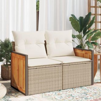 vidaXL Sof&aacute; De Jard&iacute;n Con Cojines De 2 Plazas Rat&aacute;n Sint&eacute;tico Beige Vidaxl