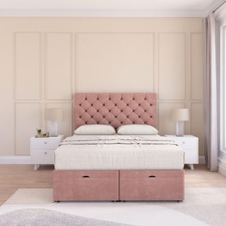 Sloomy Mayfair Plush Fabric Ottoman Bed End Opening With Sprung Memory Mattress & 54 Inch Floorstanding Headboard in Pink | Size: Small Single