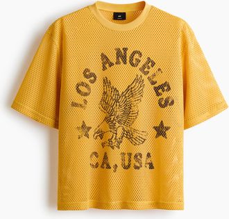 H&M Bedrucktes Oversized T-Shirt aus Mesh - Gelb/Los Angeles