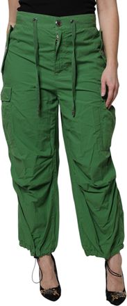 Dolce & Gabbana Womens Green Cotton High Waist Cargo Pants Elastane