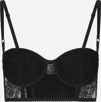 Dolce & Gabbana Lace Balconette Corset With Straps - Woman Underwear Black Lace 1