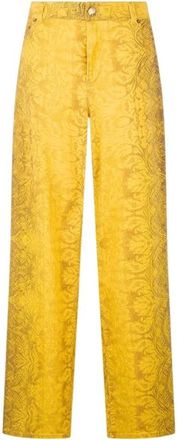 Roberto Cavalli Wijde broek met Broccato-print - Dames - Wijde Broeken - Geel - M - Katoen - Broeken