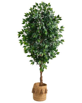 Nearly Natural Handmade 6Ft Ficus Artificial Tree In Jute Planter With Tassels