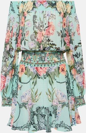 Camilla Floral off-shoulder silk minidress
