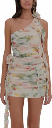 For Love & Lemons Abby One Shoulder Mini Dress In Beige Multi