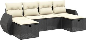 vidaXL Vidaxl - Set De Sof&aacute;s De Jard&iacute;n 6 Piezas Y Cojines Rat&aacute;n Sint&eacute;tico Negro