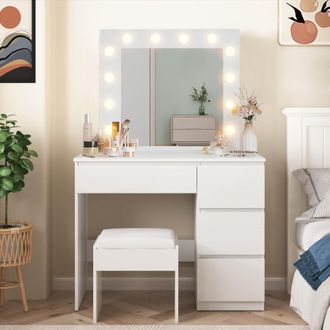 Kosy Koala White Dressing Table Hollywood LED Mirror Makeup Desk Vanity Table Bedroom Furniture