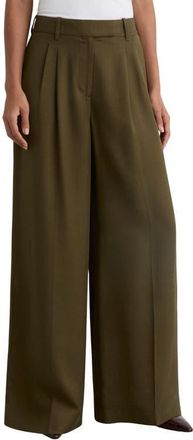 Reiss Cora Pleat Front Wide Leg Pants in Khaki Green at Nordstrom, Size 12 Us