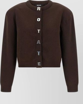 Rotate firm knit cropped crew neck long-sleeve cardigan