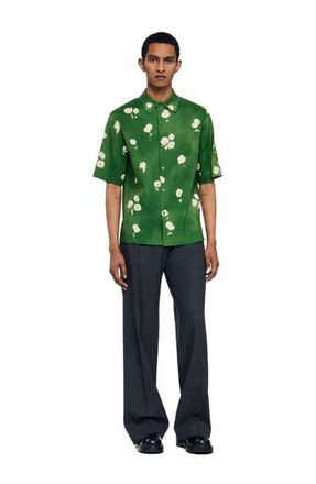 Sandro Abstract Floral Shirt in Lime at Nordstrom, Size Xx-Large