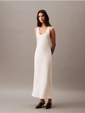 Calvin Klein Womens Linen Blend Casual Day Dress - White - XS