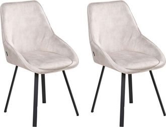 Beliani Set of 2 Dining Chairs Light Beige Velvet Black Iron Legs 180&deg; Swivel Modern Upholstered Chairs TERLTON