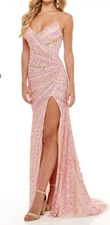 Rachel Allan V-Neck Prom Dress In Pink