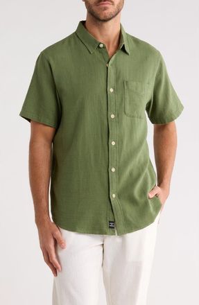 Lucky Brand San Gabriel Short Sleeve Cotton Button-Up Shirt in Oil Green at Nordstrom Rack, Size Xx-Large