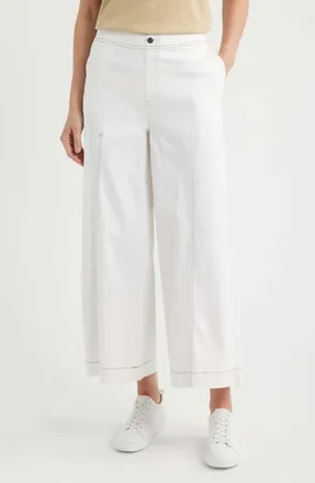 Hue Fine Lines Crop Wide Leg Pull-On Pants in White at Nordstrom, Size X-Large