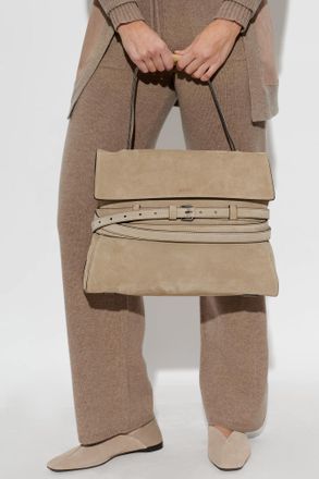 Moschino Suede Handbag With Logo, Womens, Beige