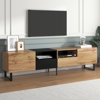 Merax Modern TV Stand with Doors & Drawers in Natural