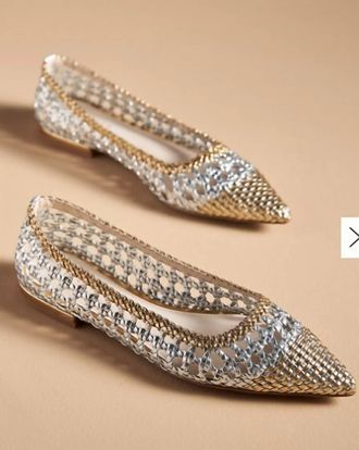 Cecelia New York Womens Brie Woven Flat Shoes In Sliver/gold