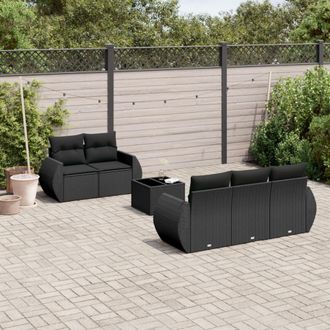 vidaXL Set De Sof&aacute;s De Jard&iacute;n 6 Piezas Y Cojines Rat&aacute;n Sint&eacute;tico Negro Vidaxl