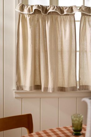 Anthropologie Ruffle Top Cotton Woven Cafe Curtain, Set of 2