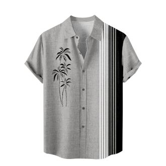 Generic Vintage Shirts for Men Short Sleeve Casual Button Down Bowling Shirts Summer Relaxed Fit Beach Hawaiian Shirts Vacation, A Grey, Large