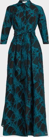 Teri Jon A-Line Organza Jacquard Shirt Gown