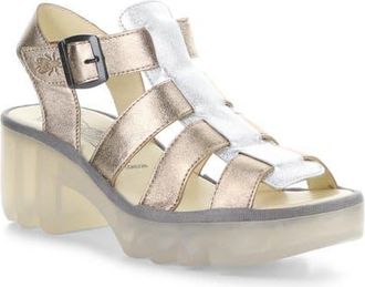 FLY London Terf Lug Sole Sandal in Sahara/Silver at Nordstrom, Size 10-10.5Us