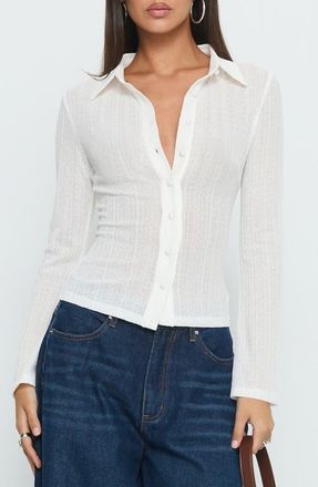 Princess Polly When You Sleep Textured Knit Button-Up Shirt in White at Nordstrom, Size 4