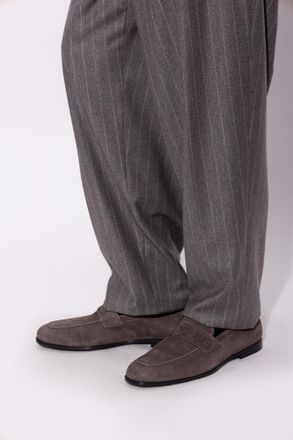 Ferragamo Tiberio Suede Loafers, Mens, Grey
