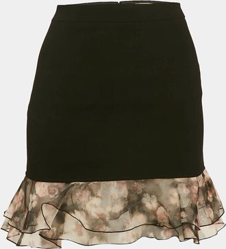 Elisabetta Franchi Black Organza Trim Crepe Ruffled Mini Skirt