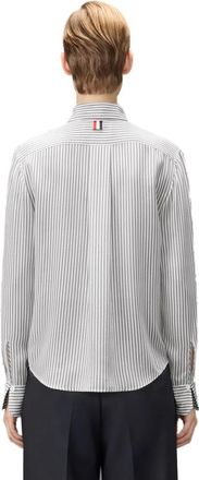 Thom Browne Womens Chemise Manches Longues Col D&eacute;tachable En Soie Cdc Imprim&eacute;e &Agrave; Rayures Gray Shirt