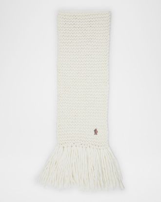Moncler Fringe Wool Logo Scarf