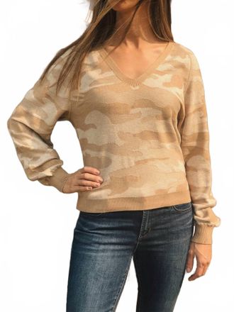 Lucky Brand Camo V-Neck Top In Beige