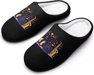 Generic Music Note Guitar Saxophone Mens Slippers Memory Foam Winter Warm Sandals Slip On House Shoes Size 7-14