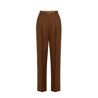Elisabetta Franchi Wollen broek met hoge taille - Dames - Broeken - Bruin - Maat: M Wol