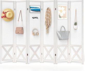 Costway 6 Panel 246 x 170 cm Folding Room Divider with Pegboard Display