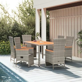vidaXL Set Comedor Jard&iacute;n 7 Pzas Y Cojines Rat&aacute;n Sint&eacute;tico Gris Vidaxl