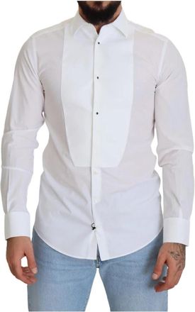 Dolce & Gabbana Witte Formele Katoenen Tuxedo Jurk Shirt - Heren - Casual Overhemden - Wit - XS - Katoen - Overhemden