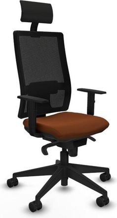 Piqueras y Crespo Piqueras Y Crespo - Horna sincro malla negra similpiel marrón brazos 1D base piramidal cabecero fijo ruedas 65mm nailon