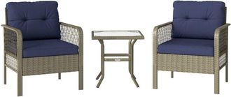 OUTSUNNY 3 Pieces Patio Rattan Bistro Set with Tempered Glass Table Charcoal grey - Outsunny