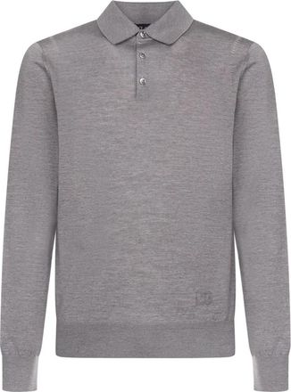 Dolce & Gabbana Grijze Wollen Trui met Logoborduursel - Heren - Ronde hals truien - Grijs - M - Wol - Truien & Vesten