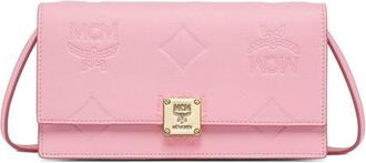 MCM Large Aren Chain Wallet in Embossed Monogram Leather in Lotus Pink at Nordstrom